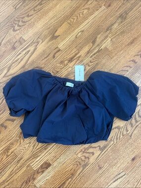 Puff-Sleeve Crop Top - Navy